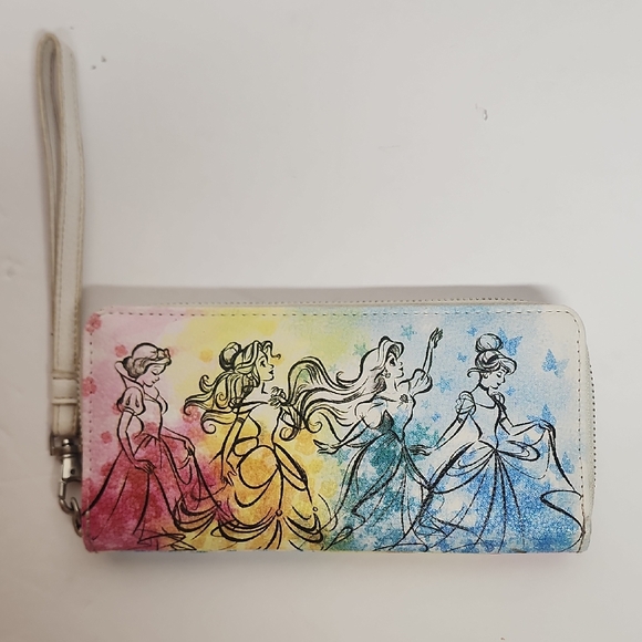 Disney Princesses vibrant watercolor wristlet wallet.  Vibrant & adorable. - Picture 1 of 16